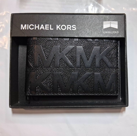 MICHAEL KORS Men's Wallet BLK/BLK/BLK "ANDY" RAISED MK All-Over BRAND-NEW wtags - Picture 11 of 12